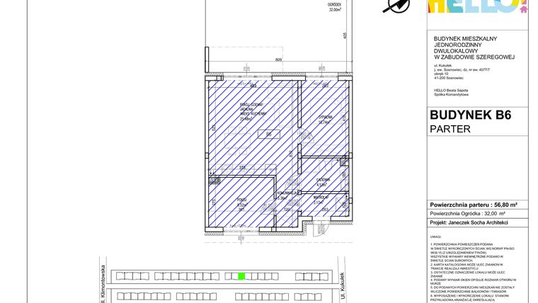 Rzut - Mieszkanie na sprzedaż 3 pokoje o powierzchni 56,8 m² - numer B6.1 w HELLO! KUKUŁKI bud. B