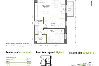 Rzut - Mieszkanie na sprzedaż 3 pokoje o powierzchni 53,76 m² - numer B/4/54 w Niepołomicka Vita