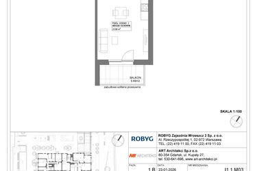 Rzut - Mieszkanie na sprzedaż 1 pokój o powierzchni 31,01 m² - numer I1.1M03 w Nowa Wałowa bud. I1