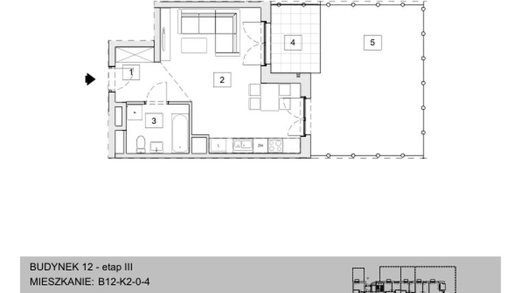 Rzut - Mieszkanie na sprzedaż 1 pokój o powierzchni 33,82 m² - numer B12-K2-0-4 w Żerniki na Novo III