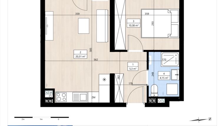 Rzut - Mieszkanie na sprzedaż 2 pokoje o powierzchni 40,16 m² - numer B4/2/25 w MONTANO