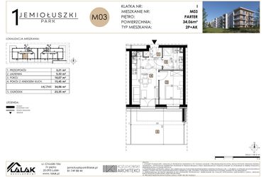 Rzut - Mieszkanie na sprzedaż 2 pokoje o powierzchni 34,06 m² - numer M03 w Jemiołuszki Park