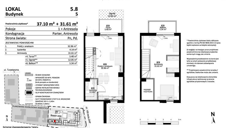 Rzut - Mieszkanie na sprzedaż 2 pokoje o powierzchni 68,71 m² - numer 5.08 w Pino Resort