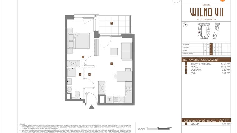 Rzut - Mieszkanie na sprzedaż 2 pokoje o powierzchni 35,41 m² - numer C.76 w Osiedle Wilno VII etap 3