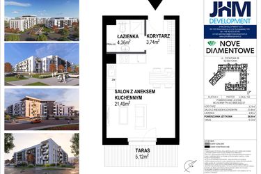 Rzut - Mieszkanie na sprzedaż 1 pokój o powierzchni 29,59 m² - numer 132 w Nove Diamentowe
