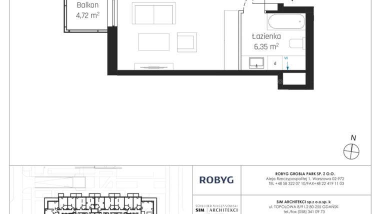 Rzut - Mieszkanie na sprzedaż 1 pokój o powierzchni 31,89 m² - numer J.2M35 w Nadmotławie Apartments etap J