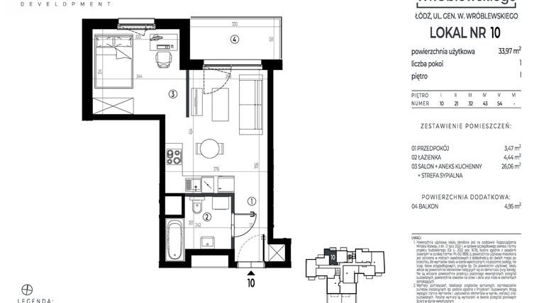 Rzut - Mieszkanie na sprzedaż 1 pokój o powierzchni 33,97 m² - numer A10 w Wróblewskiego