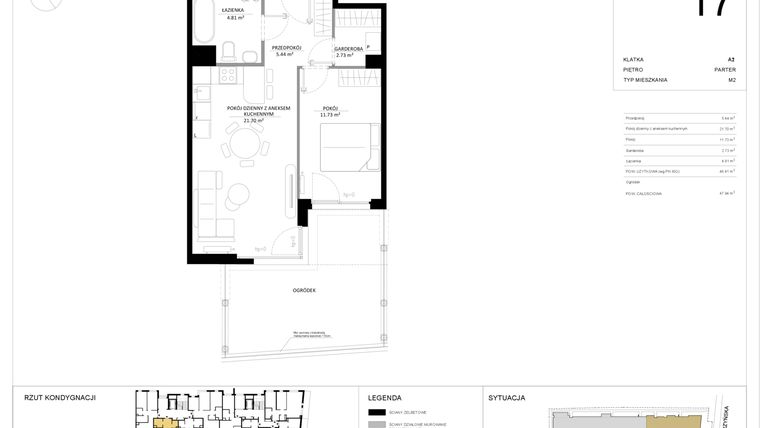 Rzut - Mieszkanie na sprzedaż 2 pokoje o powierzchni 46,41 m² - numer 17 w SILO