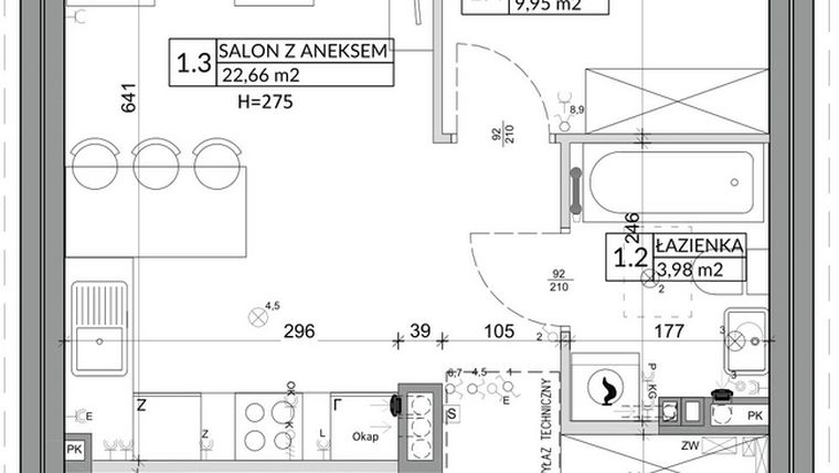 Rzut - Mieszkanie na sprzedaż 3 pokoje o powierzchni 56,89 m² - numer 23B w Osiedle Młodych