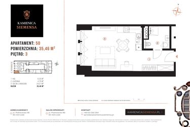 Rzut - Mieszkanie na sprzedaż 1 pokój o powierzchni 35,46 m² - numer 50 w Kamienica Siemensa