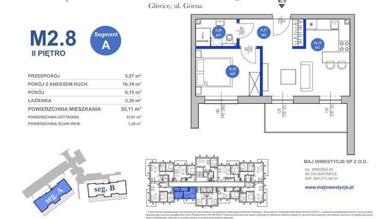 Rzut - Mieszkanie na sprzedaż 2 pokoje o powierzchni 35,11 m² - numer M2.8 w Osiedle Majowe 2.0 etap II