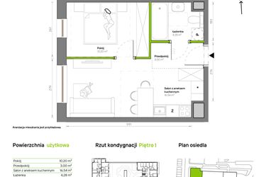Rzut - Mieszkanie na sprzedaż 2 pokoje o powierzchni 34,02 m² - numer A.1.3 w Żywiecka Vita