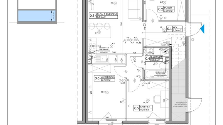 Rzut - Mieszkanie na sprzedaż 4 pokoje o powierzchni 60 m² - numer 38A w Domy na Witosa etap 1B