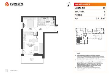 Rzut - Mieszkanie na sprzedaż 2 pokoje o powierzchni 35,15 m² - numer B.39 w Osiedle Warszawska etap III