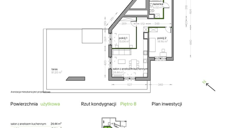 Rzut - Mieszkanie na sprzedaż 3 pokoje o powierzchni 80,53 m² - numer VIII/F/17 w Bochenka Vita