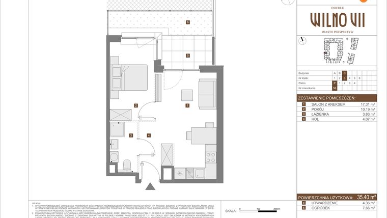 Rzut - Mieszkanie na sprzedaż 2 pokoje o powierzchni 35,4 m² - numer C.58 w Osiedle Wilno VII etap 3