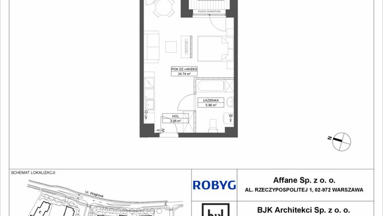 Rzut - Mieszkanie na sprzedaż 1 pokój o powierzchni 33,08 m² - numer A.1M03 w WENDY
