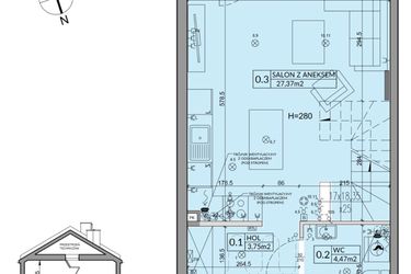 Rzut - Dom na sprzedaż 3 pokoje o powierzchni 72,53 m² - numer 49A w Nova Magdalenka 7 etap IX-XII
