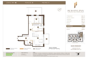 Rzut - Mieszkanie na sprzedaż 3 pokoje o powierzchni 70,71 m² - numer PK-LM-02 w Plastyczna Kamienica przy Sympatycznej