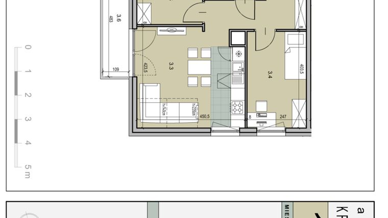 Rzut - Mieszkanie na sprzedaż 3 pokoje o powierzchni 52,02 m² - numer B12 w Apartamenty Działkowa – gotowe do odbioru