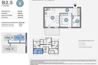 Rzut - Mieszkanie na sprzedaż 2 pokoje o powierzchni 42,27 m² - numer B2.5 w Nowy Radzionków