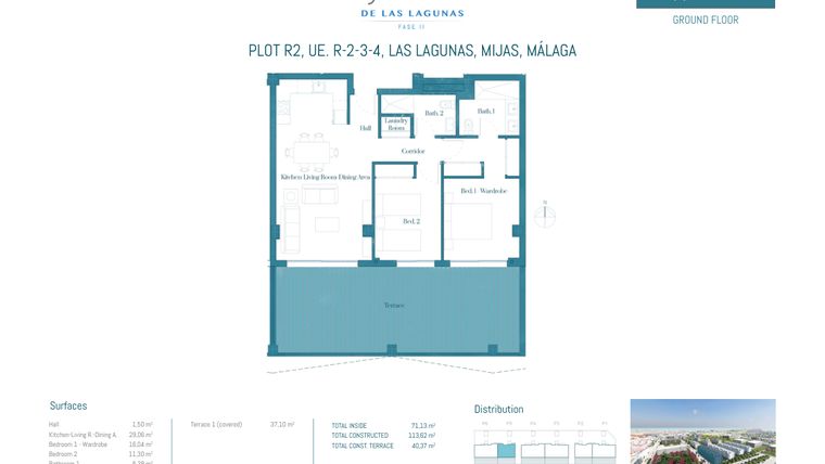 Rzut - Mieszkanie na sprzedaż 2 pokoje o powierzchni 113,62 m² - numer JL2-50A w Jardines de las Lagunas
