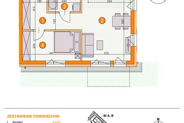 Rzut - Mieszkanie na sprzedaż 2 pokoje o powierzchni 42,07 m² - numer BI/D2 w Osiedle Bocianie Gniazdo 2