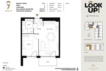Rzut - Mieszkanie na sprzedaż 2 pokoje o powierzchni 47,97 m² - numer A7 w Look Up House