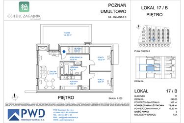 Rzut - Mieszkanie na sprzedaż 3 pokoje o powierzchni 76,09 m² - numer 17/B w Osiedle Zagajnik etap II - mieszkania