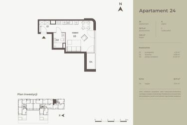 Rzut - Mieszkanie na sprzedaż 1 pokój o powierzchni 32,71 m² - numer 24 w Monument