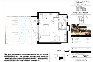 Rzut - Mieszkanie na sprzedaż 2 pokoje o powierzchni 46,54 m² - numer B07 w Kazimierza Wielkiego 42A etap II