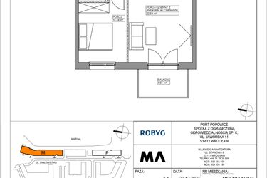 Rzut - Mieszkanie na sprzedaż 2 pokoje o powierzchni 40,46 m² - numer PPO/M/B/3/7 w Port Popowice bud. M i P