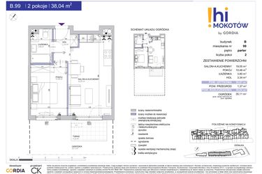 Rzut - Mieszkanie na sprzedaż 2 pokoje o powierzchni 38,04 m² - numer A1.B.99 w Hi Mokotów
