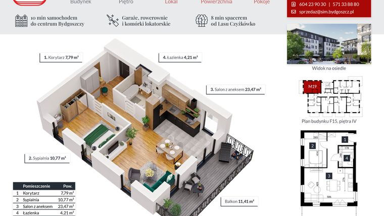Rzut - Mieszkanie na sprzedaż 2 pokoje o powierzchni 46,24 m² - numer 19 w Tęczowy Zakątek F-15