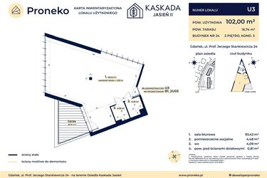 Rzut - Lokal użytkowy na sprzedaż 1 pokój o powierzchni 102 m² - numer U3 w Kaskada Jasień - etap II