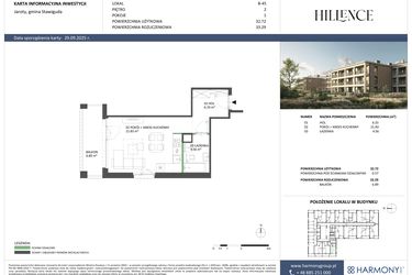 Rzut - Mieszkanie na sprzedaż 1 pokój o powierzchni 32,72 m² - numer B-45 w Hillence etap 2