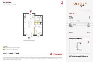 Rzut - Mieszkanie na sprzedaż 2 pokoje o powierzchni 33,38 m² - numer 17 w Metro Art 12