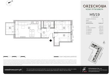 Rzut - Mieszkanie na sprzedaż 3 pokoje o powierzchni 50,8 m² - numer M5/19 w Orzechowa