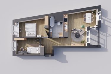 Rzut - Mieszkanie na sprzedaż 3 pokoje o powierzchni 55,62 m² - numer 22/12 w Odrzańskie Bulvary