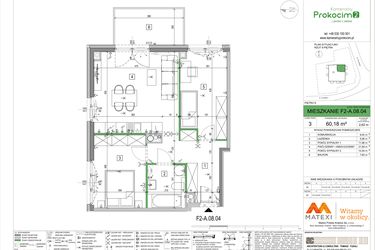 Rzut - Mieszkanie na sprzedaż 3 pokoje o powierzchni 60,04 m² - numer F2-A.08.04 w Kameralny Prokocim 2