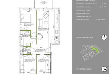 Rzut - Mieszkanie na sprzedaż 4 pokoje o powierzchni 77,75 m² - numer A2.57 w Osiedle Naturalnie