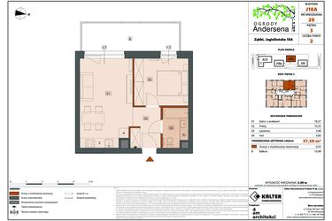 Rzut - Mieszkanie na sprzedaż 2 pokoje o powierzchni 37,5 m² - numer 20C w Ogrody Andersena