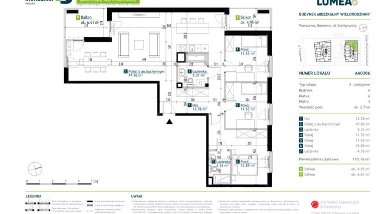 Rzut - Mieszkanie na sprzedaż 4 pokoje o powierzchni 109,97 m² - numer AA0306 w Osiedle Lumea 6