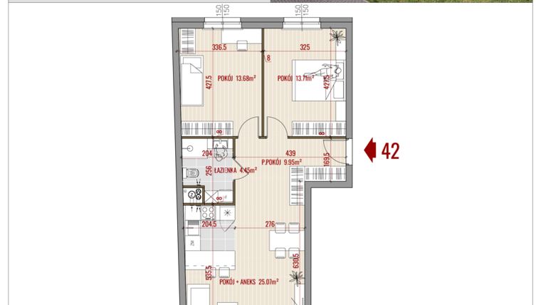 Rzut - Mieszkanie na sprzedaż 3 pokoje o powierzchni 66,86 m² - numer B1.42 w HUZAR B1