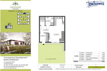 Rzut - Mieszkanie na sprzedaż 2 pokoje o powierzchni 44,56 m² - numer K.0.M4 w Jaśminowe Wzgórze - etap II