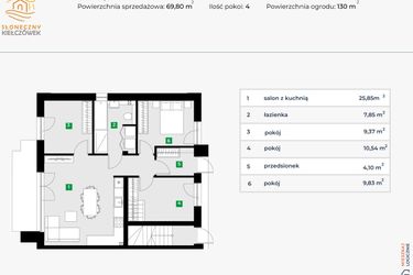Rzut - Mieszkanie na sprzedaż 4 pokoje o powierzchni 69,8 m² - numer 5F/1 w Słoneczny Kiełczówek etap VII