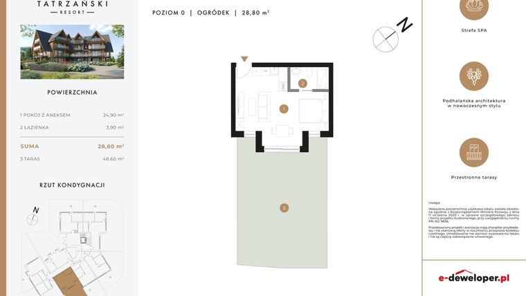 Rzut - Mieszkanie na sprzedaż 1 pokój o powierzchni 28,8 m² - numer A05 w Tatrzański Resort