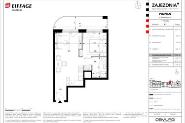 Rzut - Mieszkanie na sprzedaż 1 pokój o powierzchni 37,85 m² - numer B.1.7 w Zajezdnia