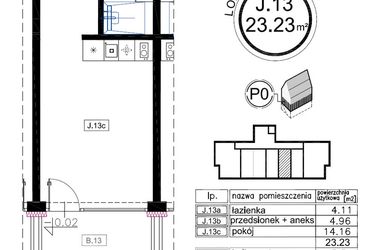 Rzut - Mieszkanie na sprzedaż 1 pokój o powierzchni 23,23 m² - numer J.13 w Enklawa Polany etap II