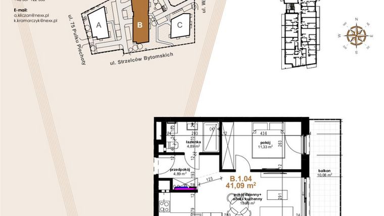 Rzut - Mieszkanie na sprzedaż 2 pokoje o powierzchni 41,09 m² - numer VB.1.04 w Vanda Park